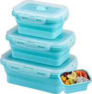 Set di contenitori per il cibo opnebbili, set di 3 contenitori in silicone per picnic, contenitori riutilizzabili, contenitore per picnic blu, contenitori rettangolari per magnetron, frigorifero, 350/500/800 ml.
