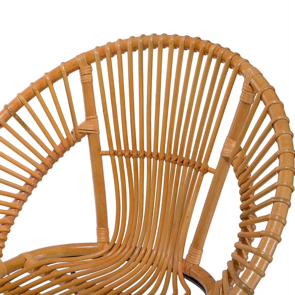Poltrona Rattan Sabbia Beige Vimini Nero Gambe Metallo Papasan Soggiorno Sala da pranzo