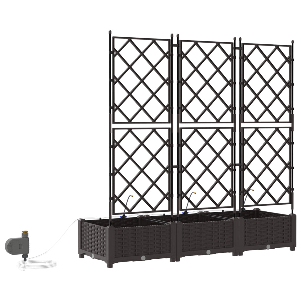 Fioriere da Giardino con Sistema di Irrigazione 3 pz Marrone
