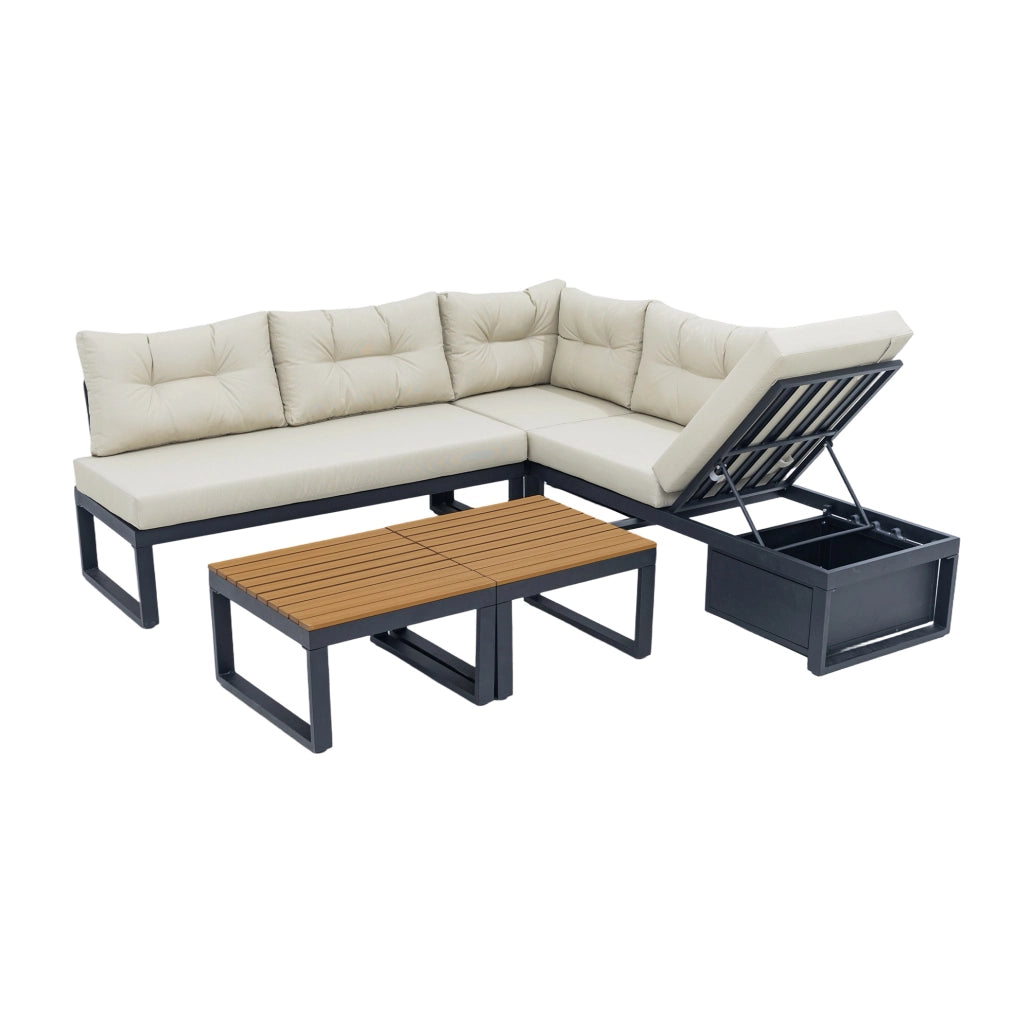 Set divano da esterno modulare con contenitore e schienale regolabile a 3 posizioni; beige