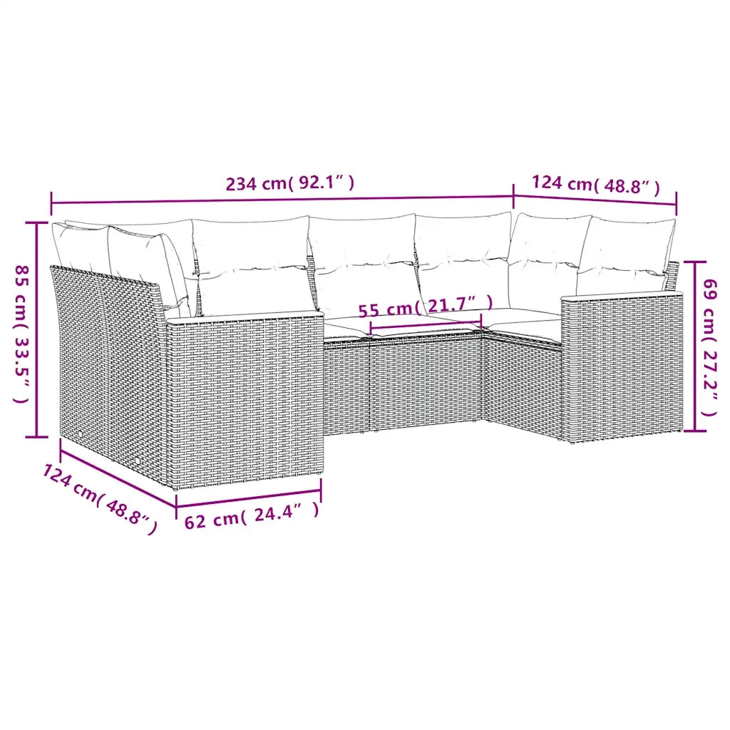 Set Divani da Giardino 6 pz con Cuscini Grigio in Polyrattan 3226264