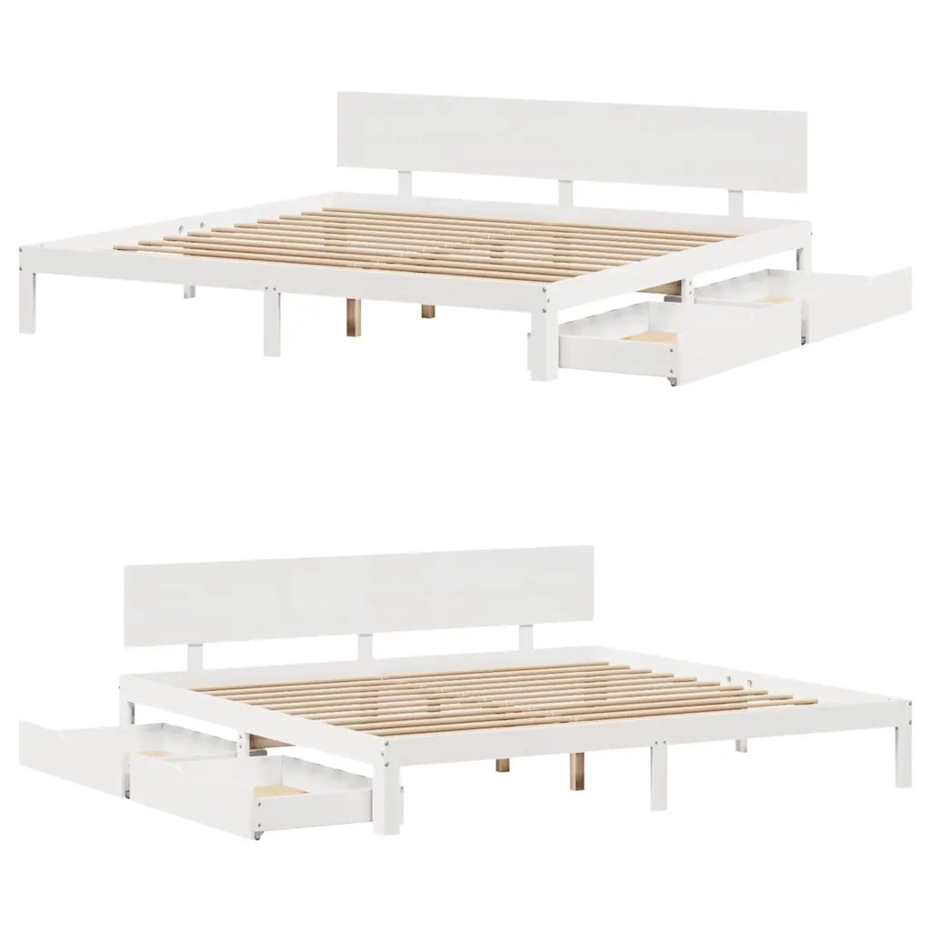 Giroletto con Cassetti-Struttura Letto con contenitore Bianco 180x200 cm Legno Massello di Pino 822295