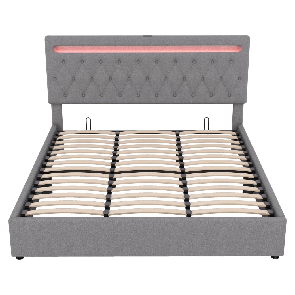Letti contenitori 180x200 cm con sollevamento idraulico; lino; grigio