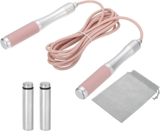 Saltello a velocità per fitness - Corda elasticizzata pesata e regolabile con blocco di carico per allenamento aerobico - Rosa, per uomini e donne