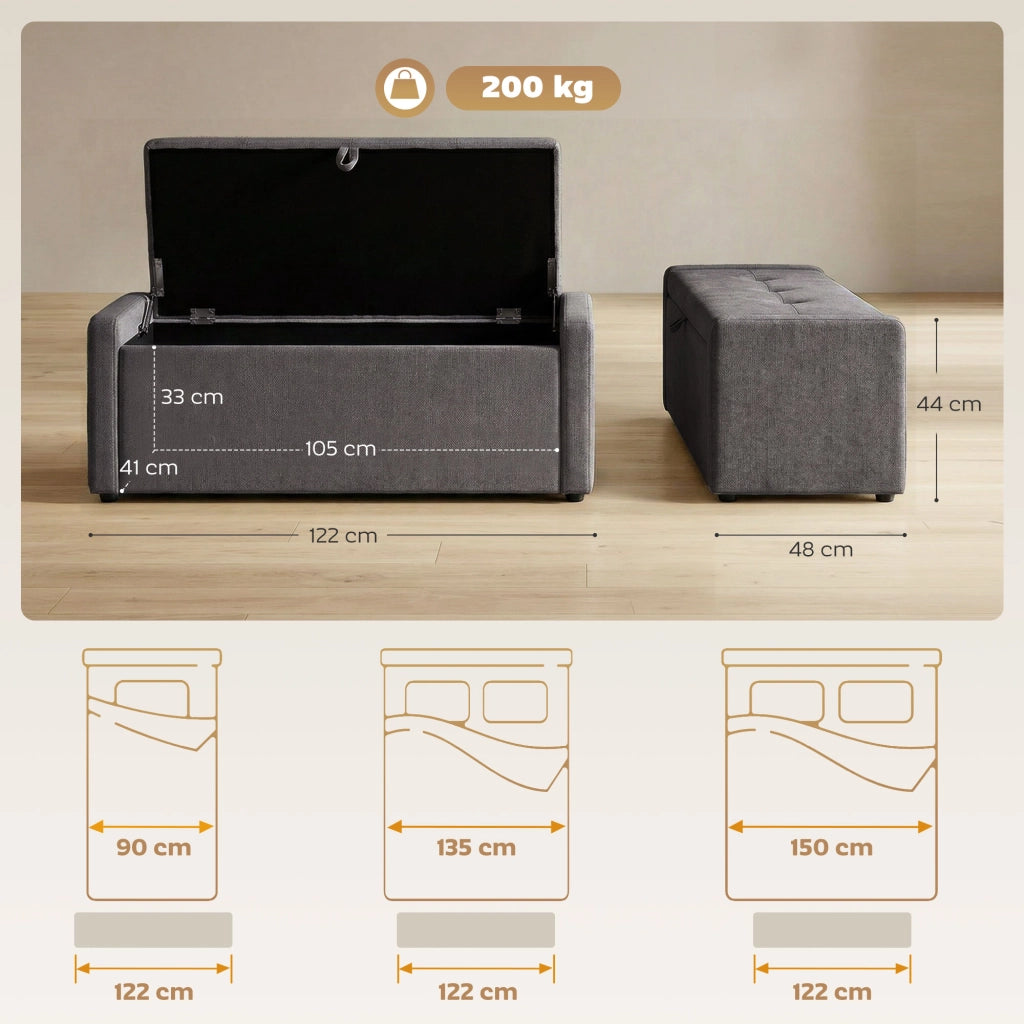Pouf imbottito con contenitore ¨C zephmum ¨C 122x48x44 cm grigio scuro