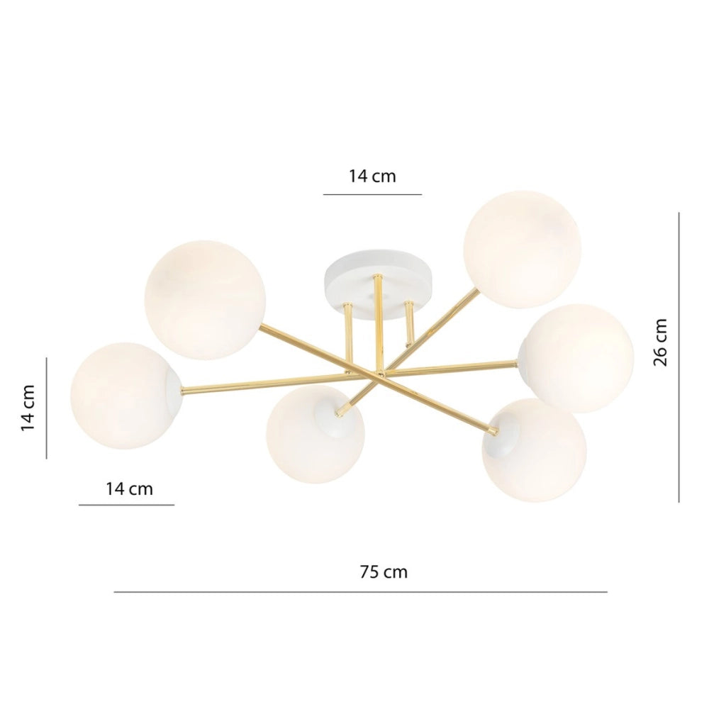 Lampada a sospensione Magnum con struttura oro e sfere in vetro