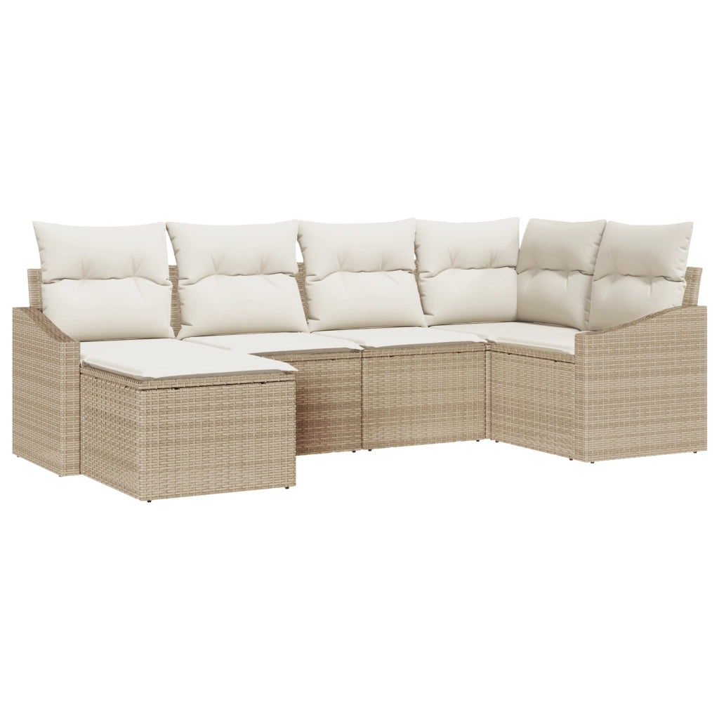 Set da Pranzo per Giardino 6 Pezzi con Cuscini Beige Rattan Polivalente