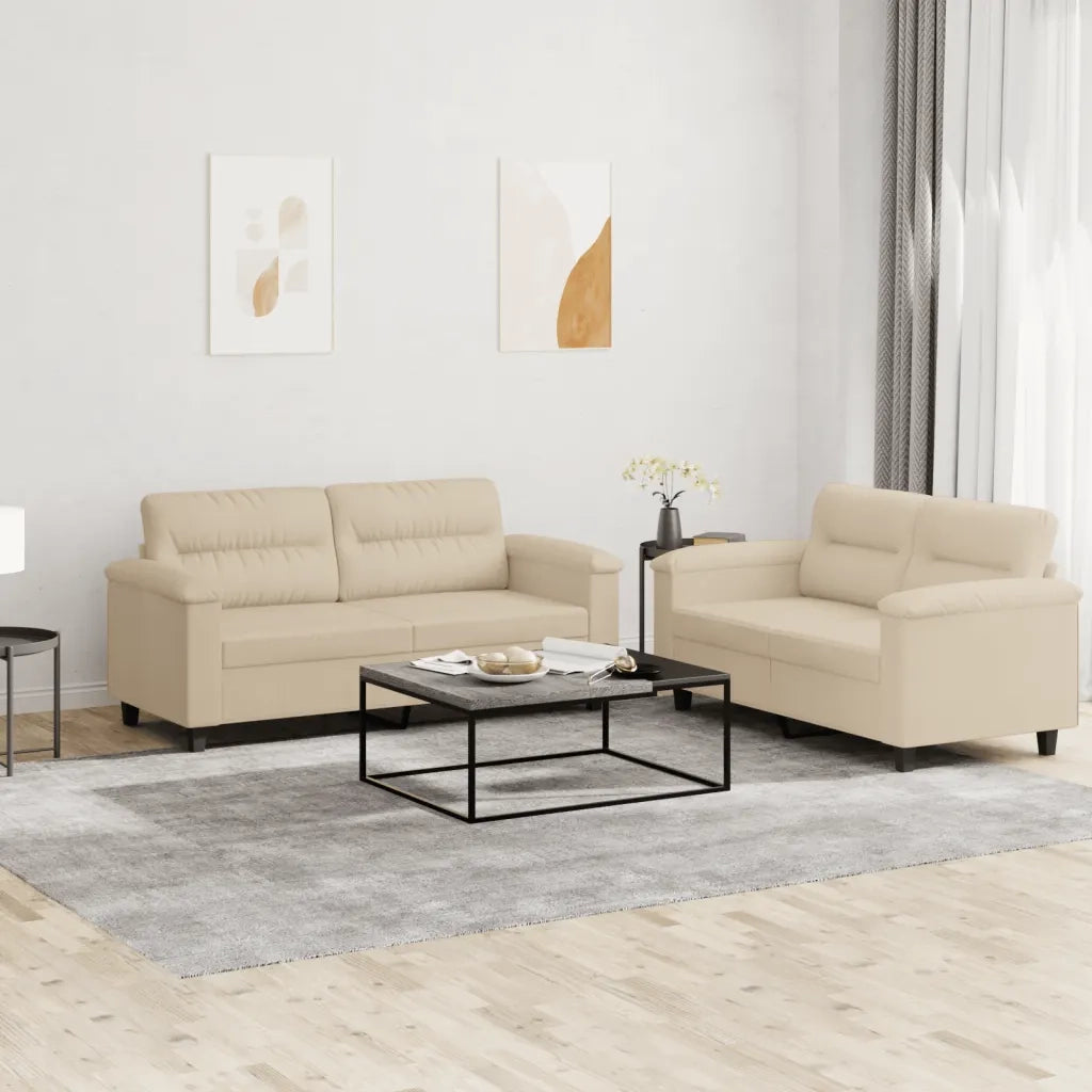 Set Divani 2 pz con Cuscini Crema in Tessuto Microfibra 3202318