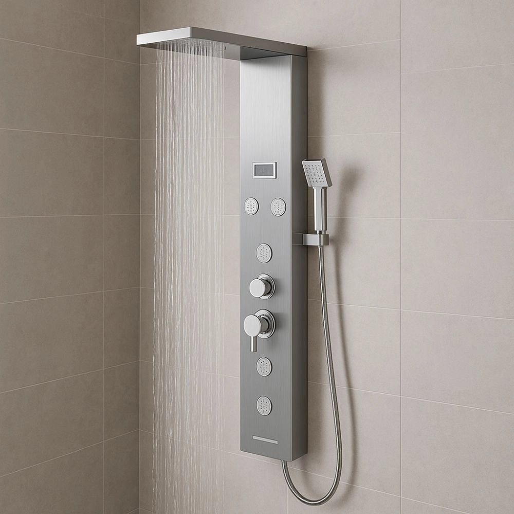 Colonna doccia york acciaio 4 funzioni display controllo temperatura 2 finiture *** finitura- cromo spazzolato, confe...