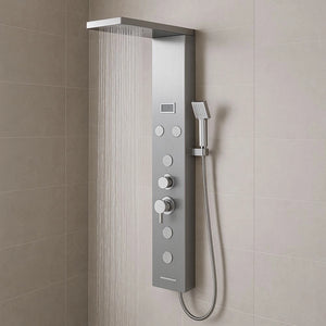 Colonna doccia york acciaio 4 funzioni display controllo temperatura 2 finiture *** finitura- cromo spazzolato, confe...