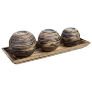 Set vassoio e 3 portacandele in legno di bambù marrone 33x13x3h cm