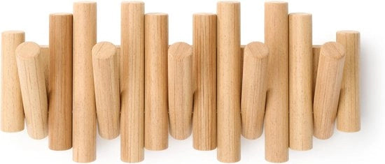 Pannello a muro con 5 ganci in legno naturale da appendere alla parete