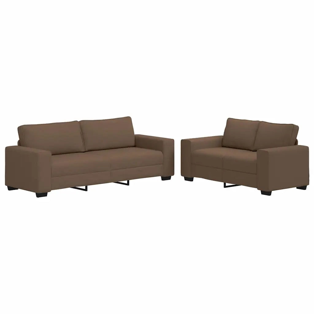 Set di Divani 2 pz con Cuscini Marrone in Tessuto