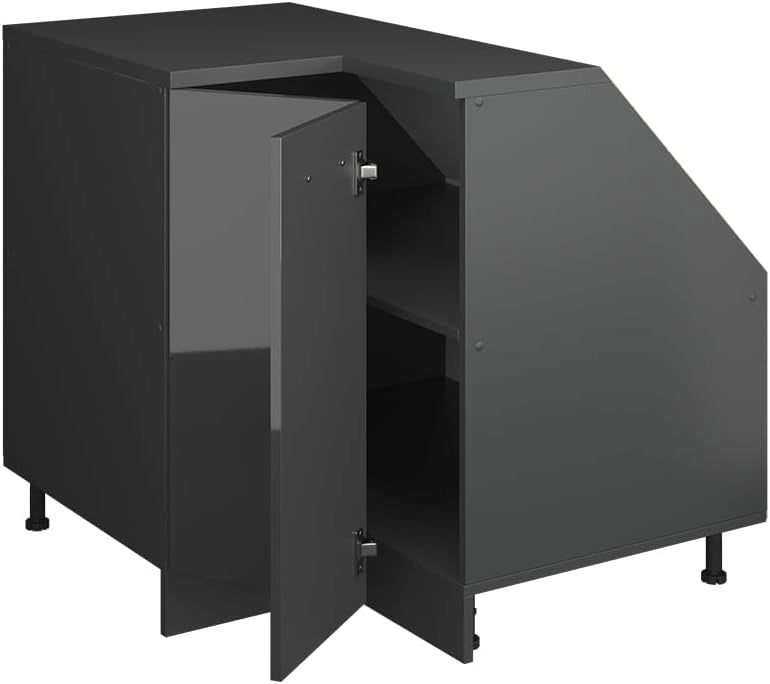Mobile sottotetto Mobile angolare Rion, Antracite lucido, 75.6 x 81.6 cm con 1 porta, carcassa dell’armadio profondità 60 cm, adatto per il salvaspazio sotto tetti spioventi