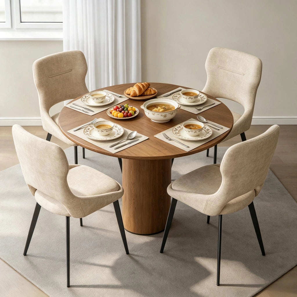 Sedia da Pranzo Set da 4 con Braccioli, Schienale Imbottito e Gambe in Legno, Ciniglia Cachi