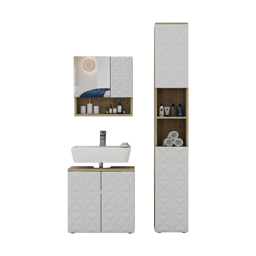 Vicco Set di mobili da bagno Bianco 3 parti, con colonna