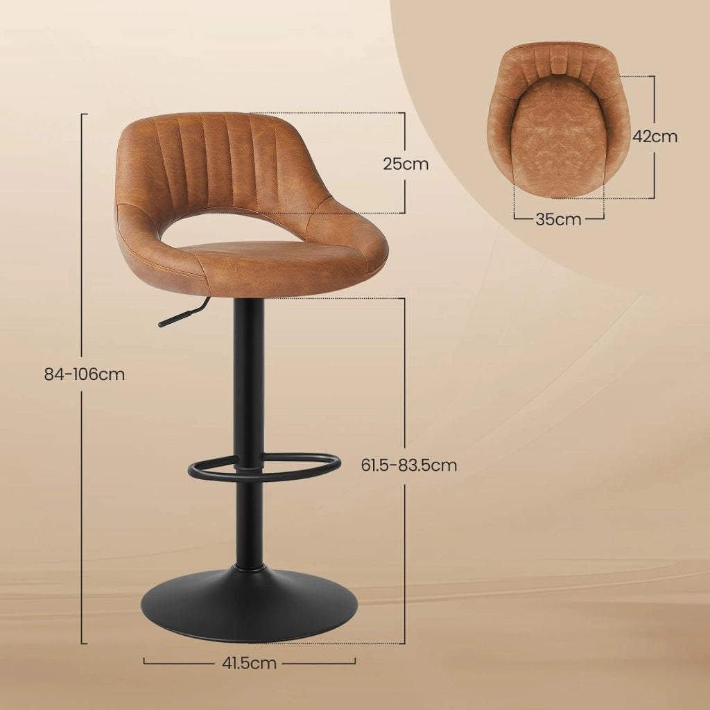 2x Sgabelli da Bar Cucina Sedia Alta da Sala Pranzo in Simipelle Regolabile e Girevole a 360° con Schienale Poggiapiedi Marrone 0667BY-2