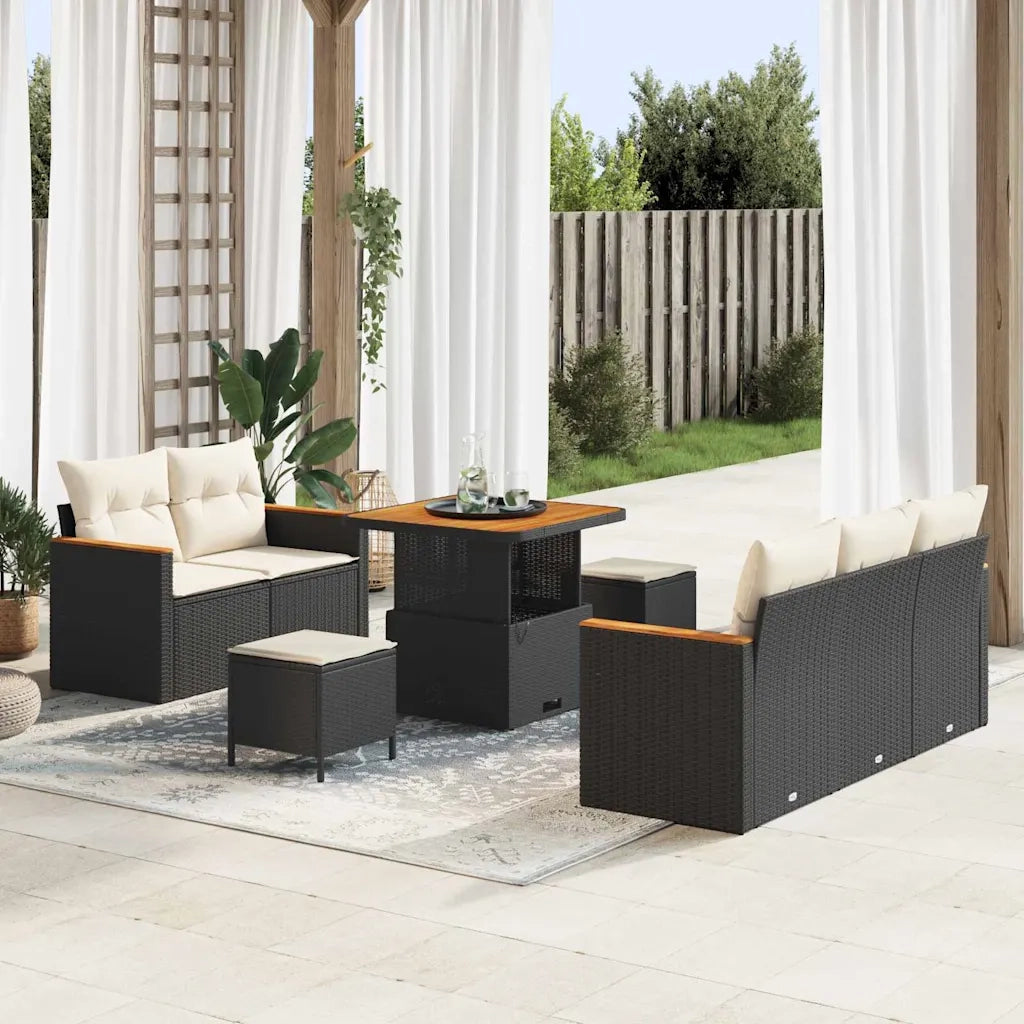 Set Divano da Giardino 10 pcs Nero e Crema polyrattan
