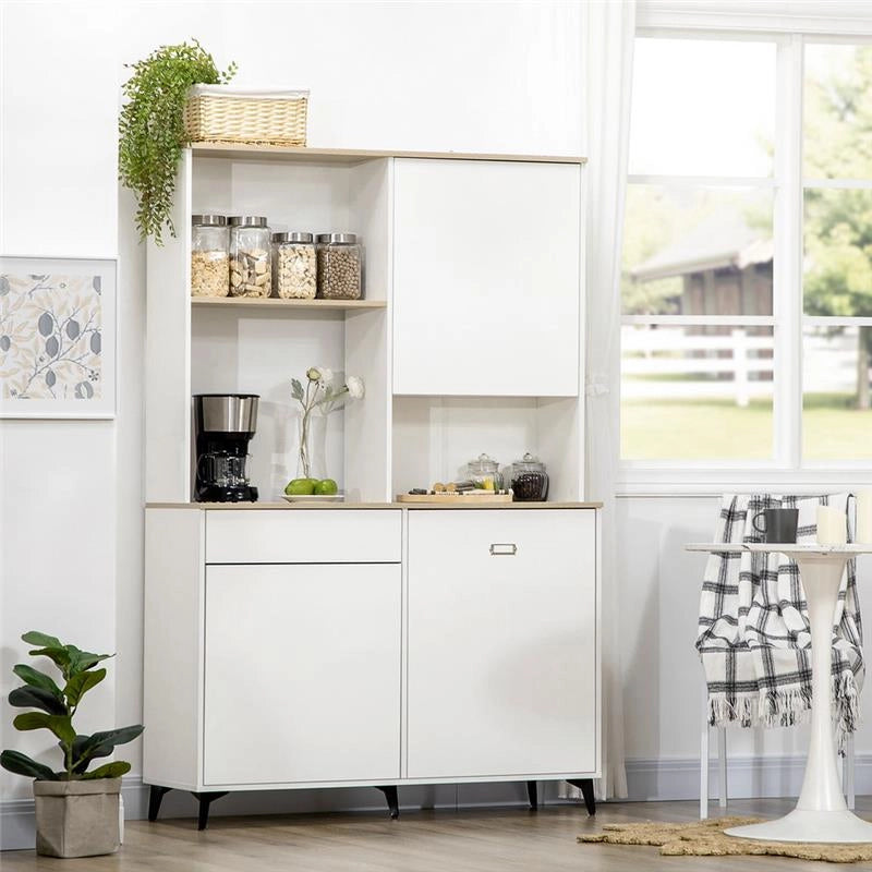 DISPENSA DA CUCINA IN TRUCIOLATO E MDF CON RIPIANI APERTI ARMADIETTI E CASSETTO 119X41X180 CM BIANCO