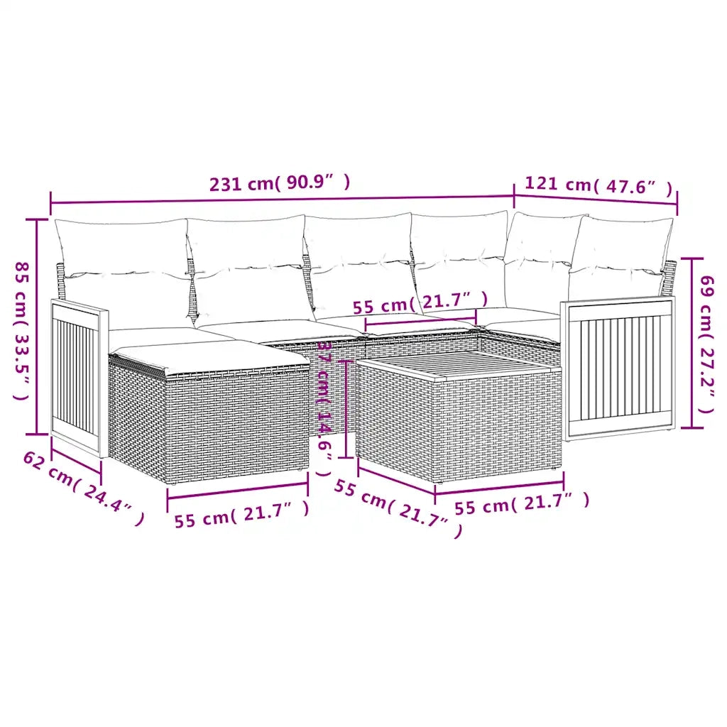 Set Divani da Giardino 7 pz con Cuscini Grigio in Polyrattan 3227867