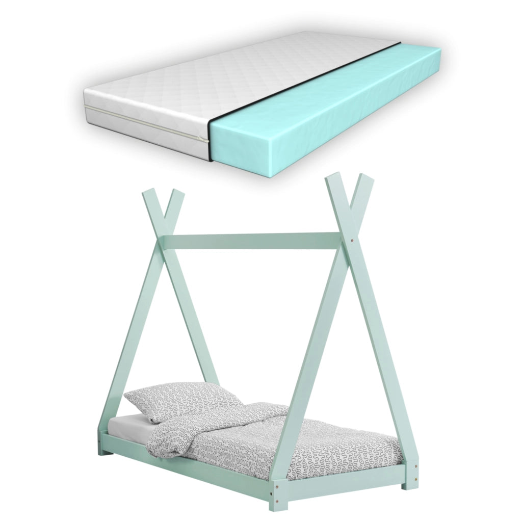 [en.casa] Letto per Bambino a Forma di Tenda Indiana con Materasso a Schiuma Fredda Anallergico Lettino Tipi in Legno di