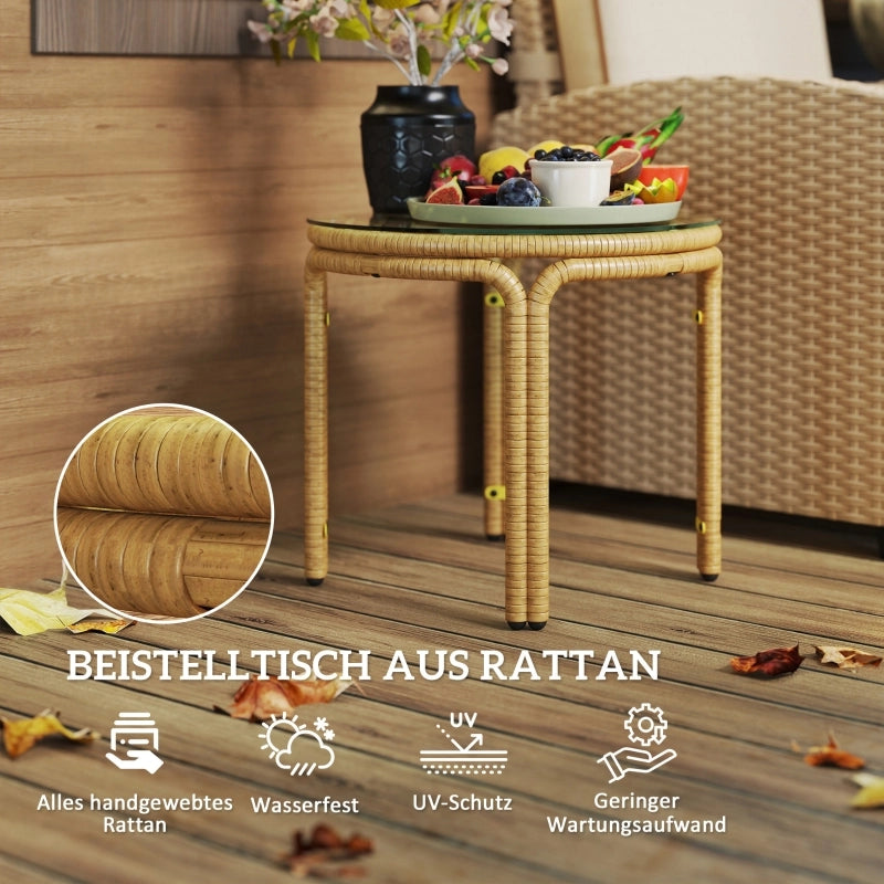 Comodino in rattan polietileno tavolino rotondo con tavolino di vetro Comodino da giardino Mobili da giardino Divano per soggiorno Giardino Patio balcone; ?50 cm Giallo