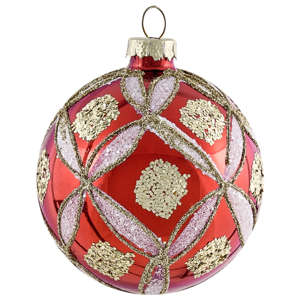 Set di 50 palline di Natale in vetro da appendere all'albero di Natale in stile tradizionale glamour rosso e oro