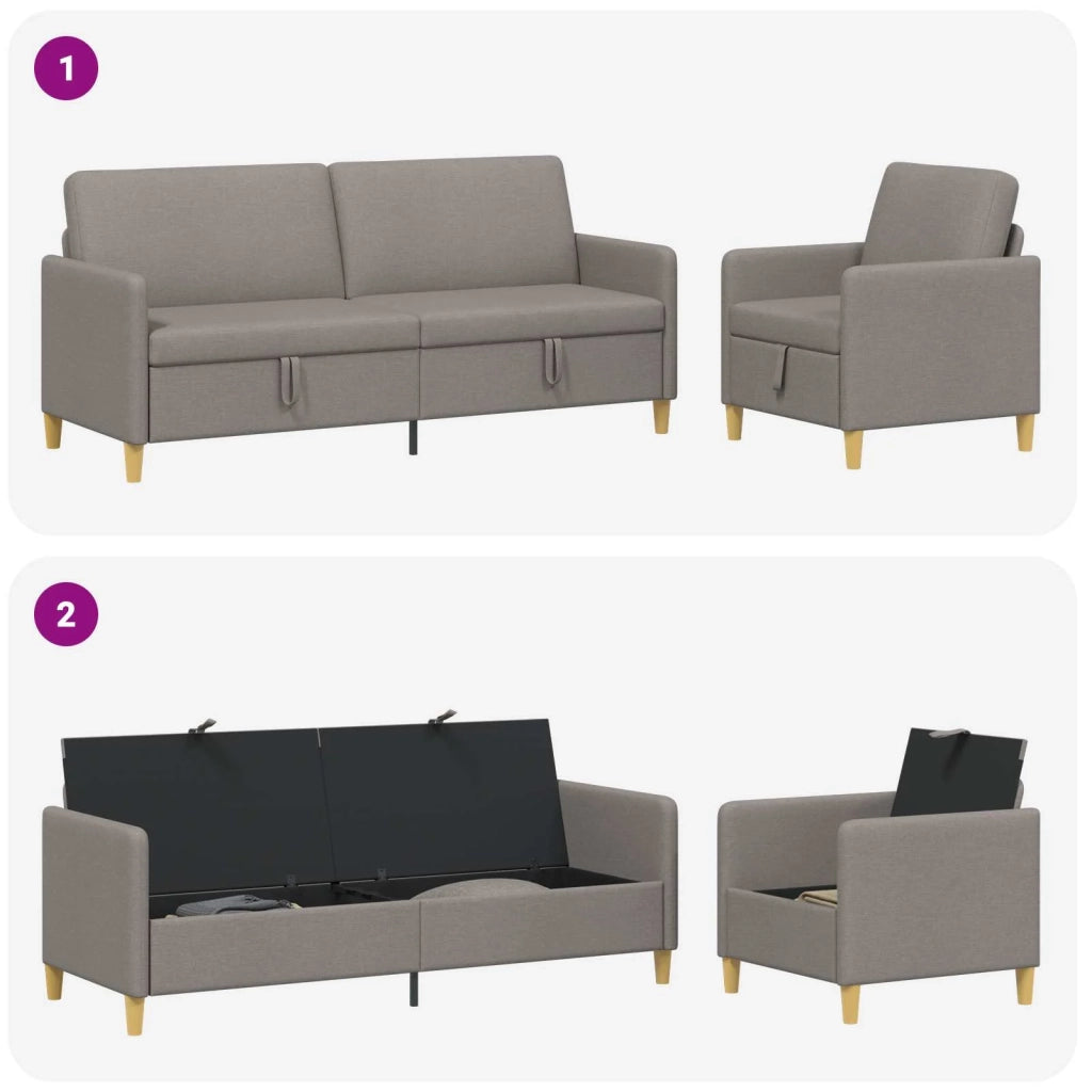 Set di Divani con Storage 2 pz Tortora Poliestere 3429238
