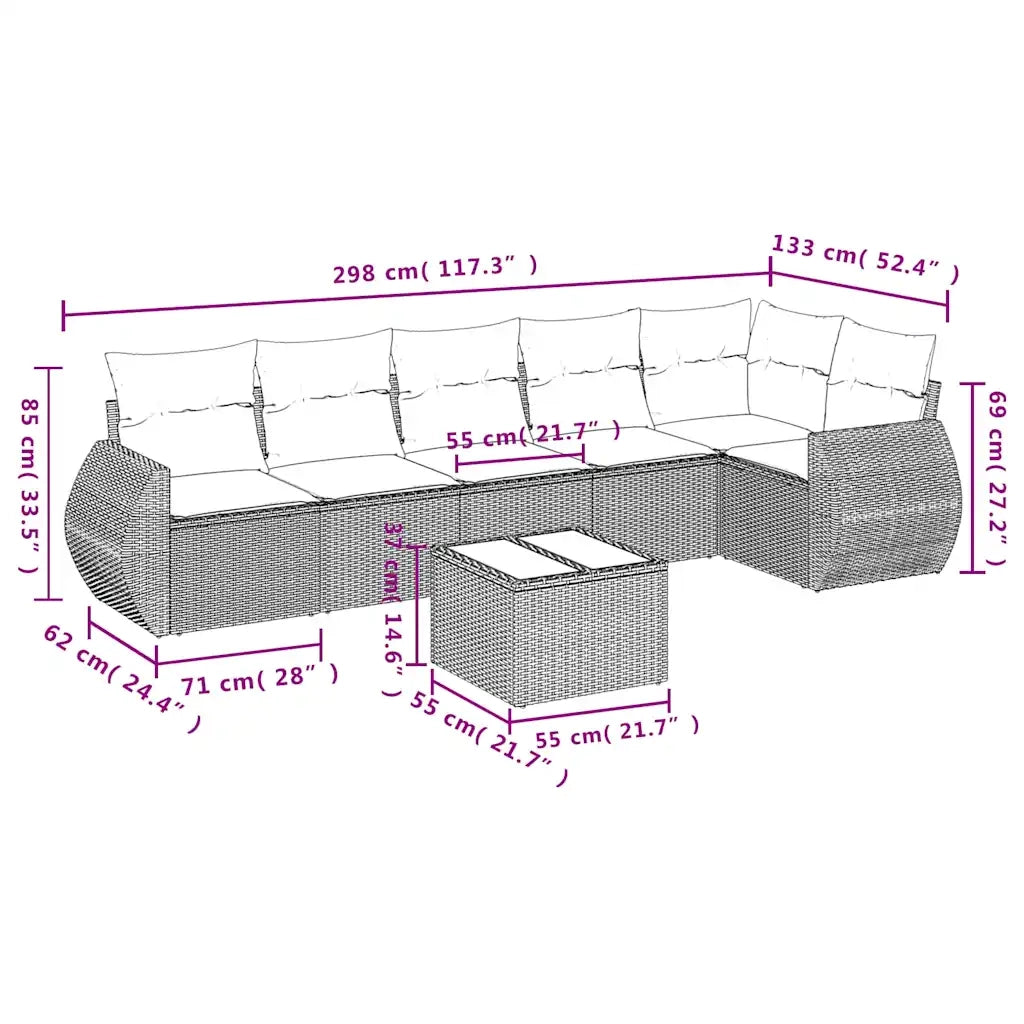 Set Divani da Giardino 7 pz con Cuscini Nero in Polyrattan 3221396