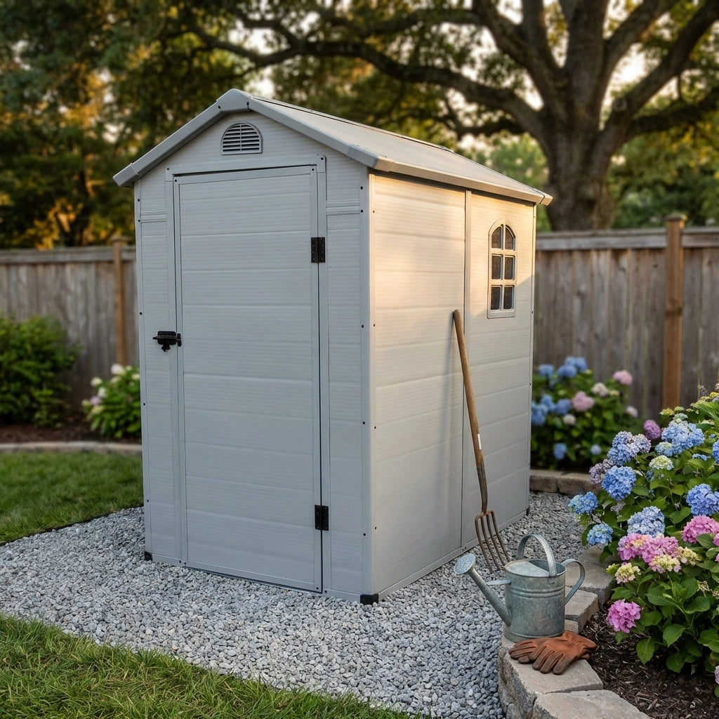Casetta Porta Attrezzi da Giardino in Plastica cm 134x192x204 - FOX