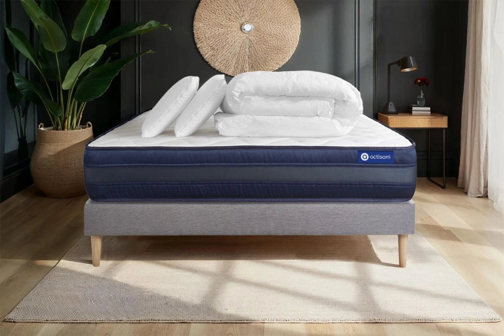 Pacchetto letto completo - Materasso 200x200cm + Box spring con doghe (kit) + 2 cuscini + Piumino - Actimemo Tech