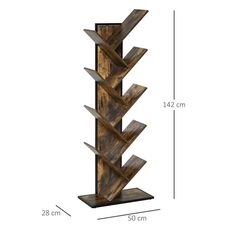 LIBRERIA DESIGN SCAFFALE IN LEGNO AD ALBERO IN STILE INDUSTRIALE CON 10 RIPIAN