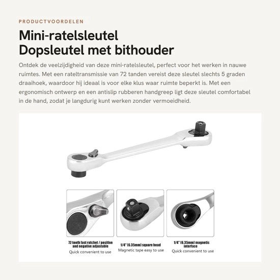 Chiave a vite 1/4 pollici - Chiave a dente con impugnatura a due mani - Progettata ergonomicamente - Manico antiscivolo - 72 denti - Dampening shock.