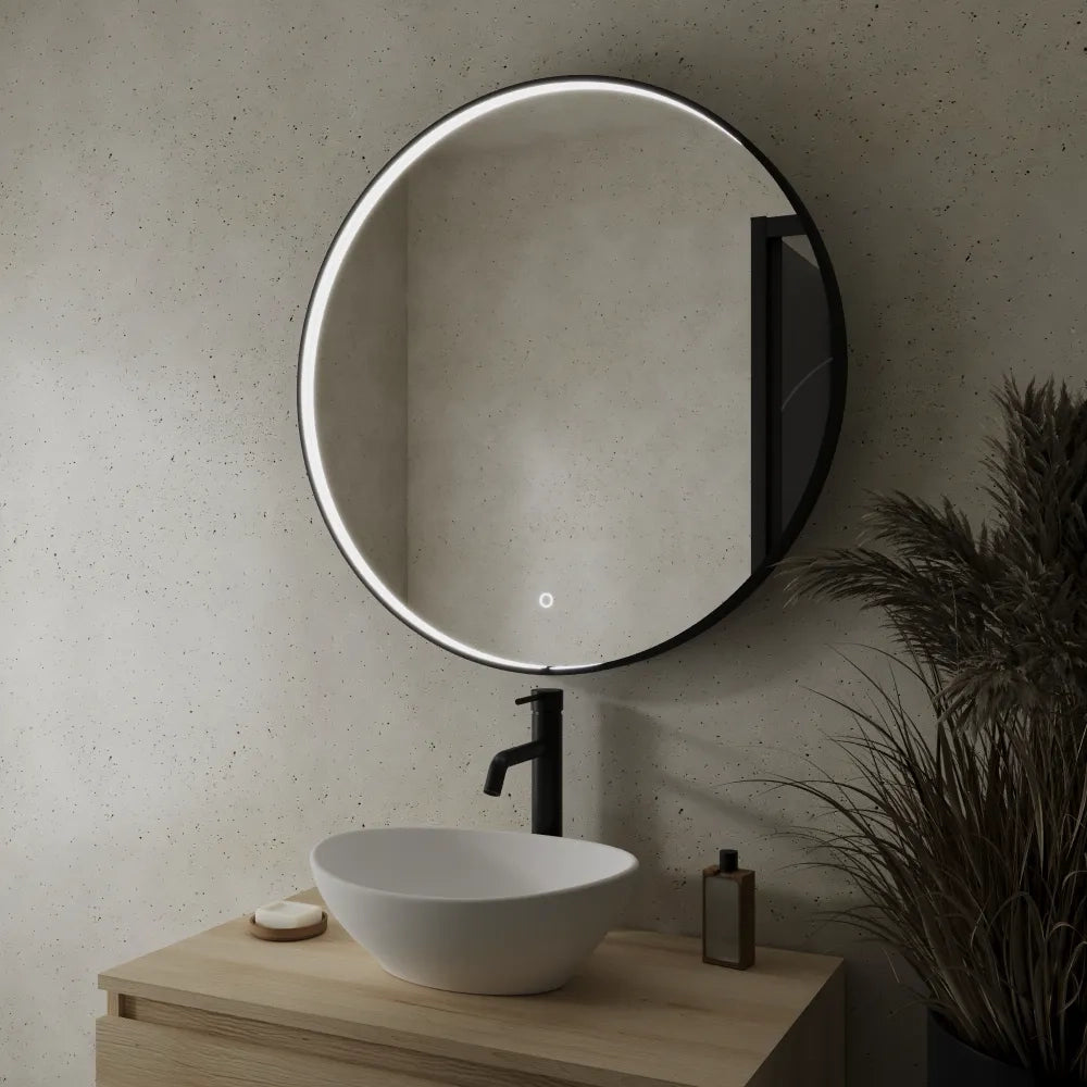 Specchio led 100cm con cornice nero opaco luce calda, neutra, fredda e funzione anti-appannamento | Baten