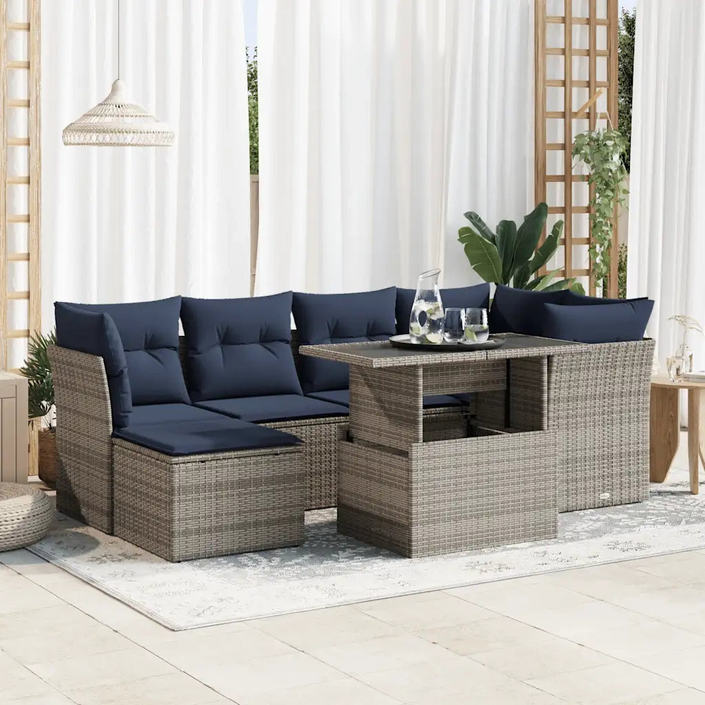 Set Divani da Giardino 7pz con Cuscini Grigio Polyrattan Acacia 3326192