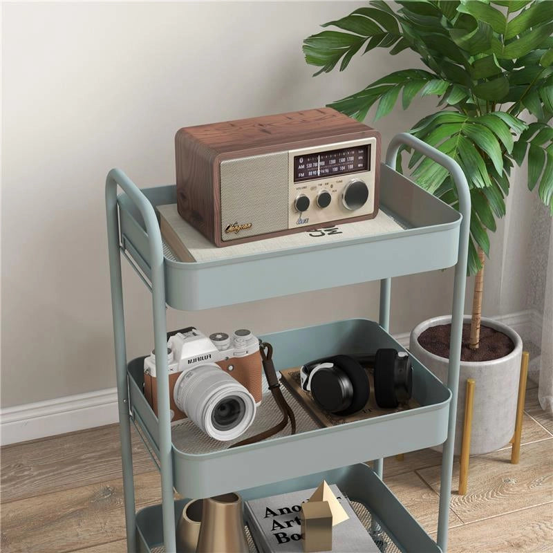 CARRELLO DA CUCINA A 3 LIVELLI CON MANIGLIE E 4 ROTELLE IN ACCIAIO 45X30.6X79 CM AZZURRO