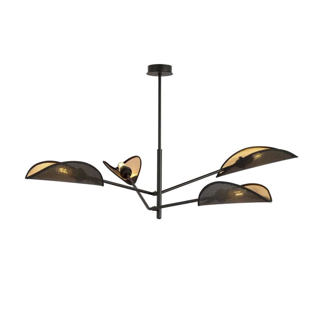 Lampadario 4 Luci Eridano In Acciao Nero E Oro Con Bracci Mobili