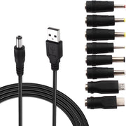 Cavo di alimentazione da USB a DC 5V da 1 metro in nero con 8-in-1 USB A a stekker a vite, ideale per router, mini-aspiratori, altoparlanti e altri dispositivi 5V