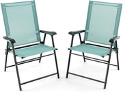Set di 2 sedie da giardino pieghevoli, con schienale alto e bracciolo, resistenti alle intemperie, in metallo e tessuto, portata fino a 150 kg (verde menta)