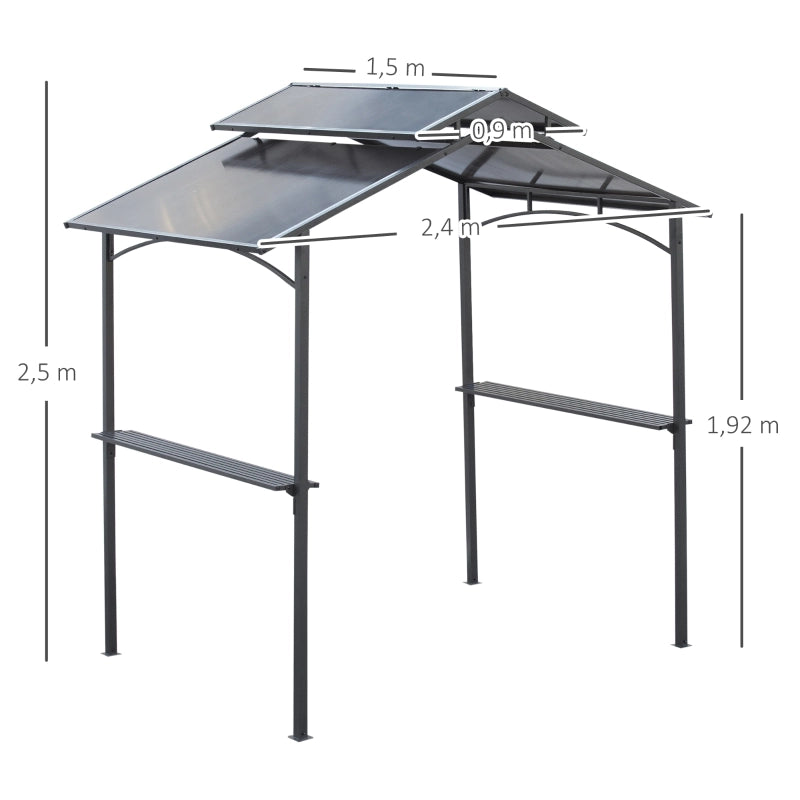 Padiglione Per Barbecue Con Tetto Antifiamma 240 X 150 Cm Acciaio Nero Marrone Con 2 Ripiani Laterali