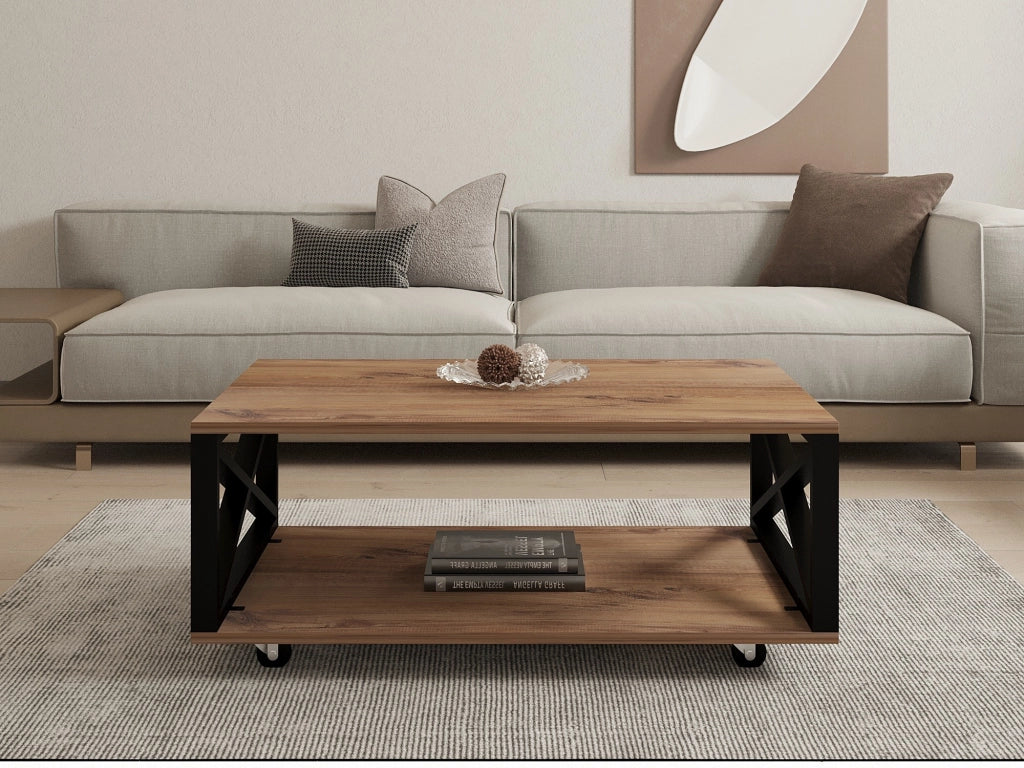 Lesegno, Tavolino da Salotto con Ruote, 98x60x34h cm Marrone Rovere Scuro