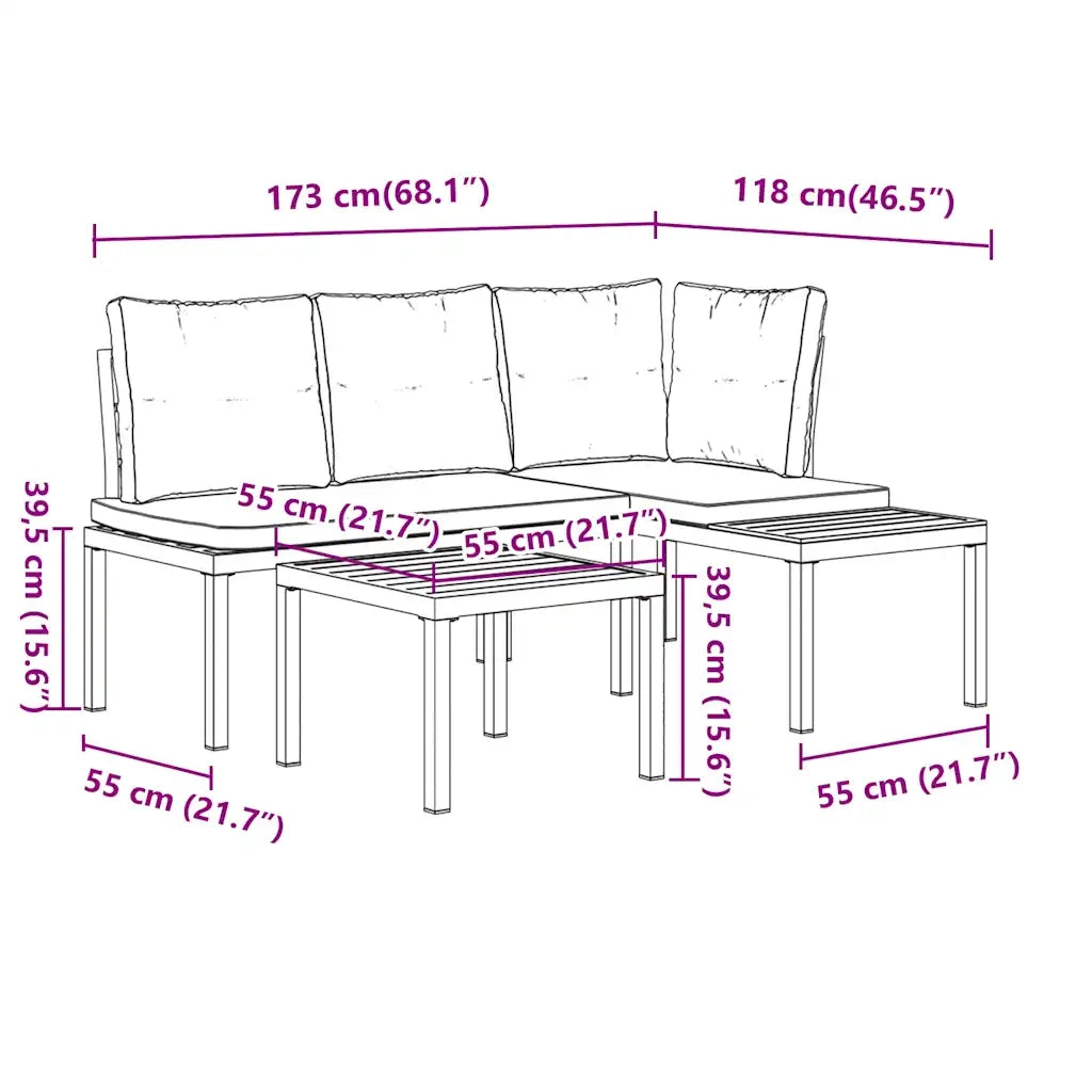 Set Panche Giardino Cuscini 3pz Nero Acciaio Verniciato Polvere 3283647