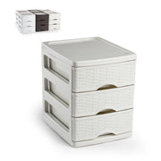 Cassettiera Organizer Turia Effetto Rattan 3 Cassetti Bianca 14 x 17 x 17 cm