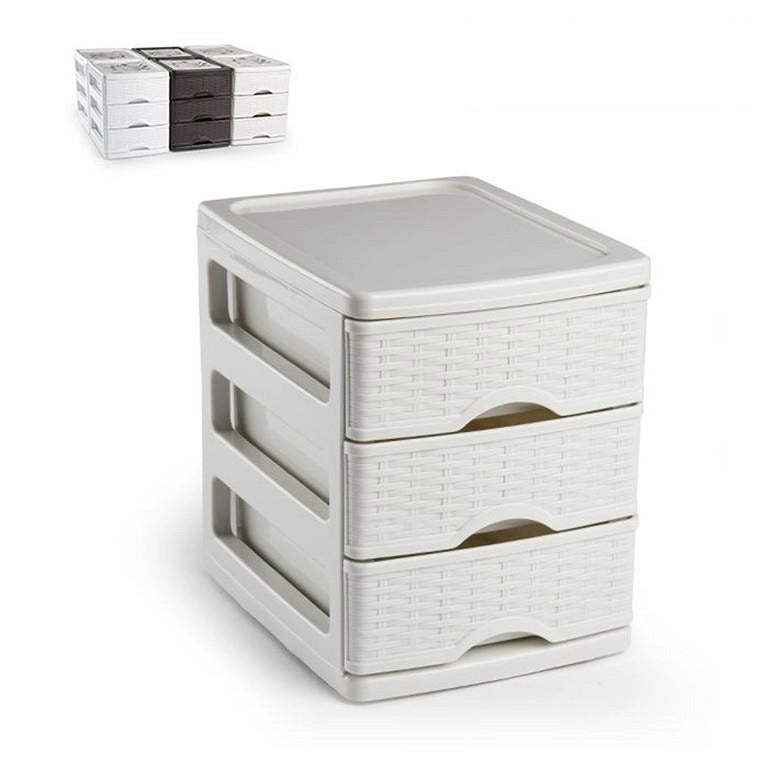 Cassettiera Organizer Turia Effetto Rattan 3 Cassetti Bianca 14 x 17 x 17 cm
