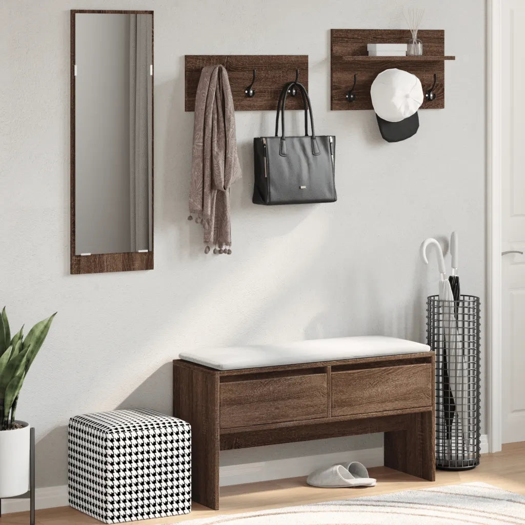 Set Mobili da Ingresso 4 pz Rovere Marrone in Legno Multistrato 847925