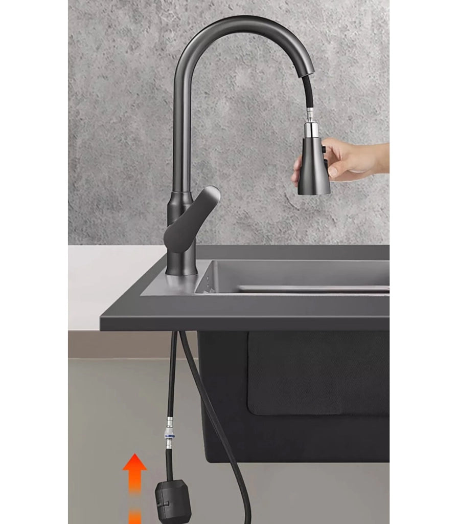 Rubinetto Cucina LH-118 | Ottone Antibatterico | Bocca Estraibile 3 Modi