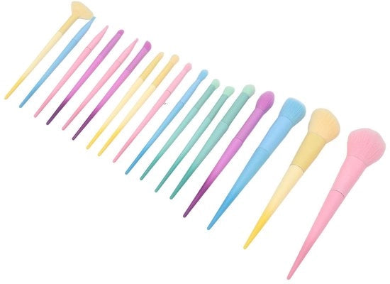 Set di pennelli per trucco da 17 pezzi - Pennelli morbide in colori caramellati - Per look di trucco professionali
