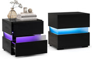 Tavolino a LED, Tavolino con Cassetto, Telecomando, 22 Modalità di Luce, 10 Velocità e 5 Luminosità, Comodino Moderno da Salotto e Camera da Letto (2, Nero)