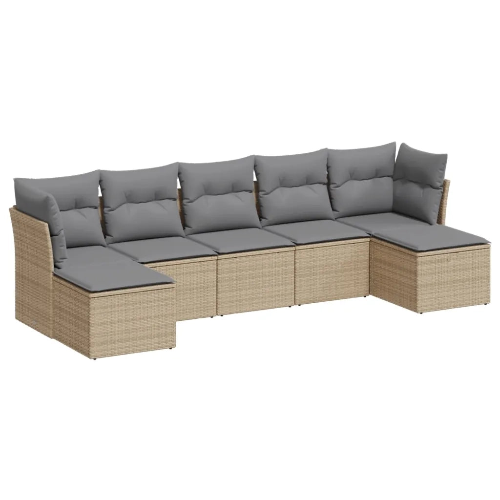 Set Divani da Giardino 7 pz con Cuscini Beige in Polyrattan 3249868