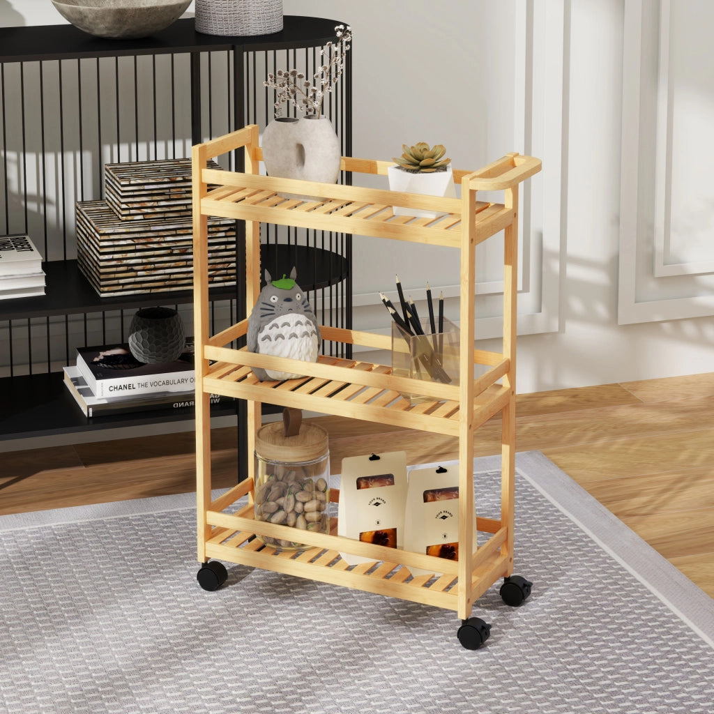 Carrello da cucina 3 ripiani ¨C Xylo ¨C bamb¨´ con protezione anti-caduta 55x20x75 cm
